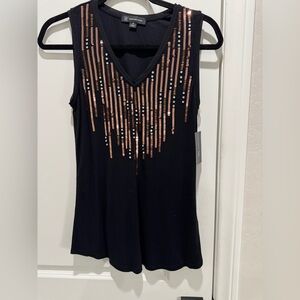 NWT INC Black Sequin V-Neck Sleeveless Party Top